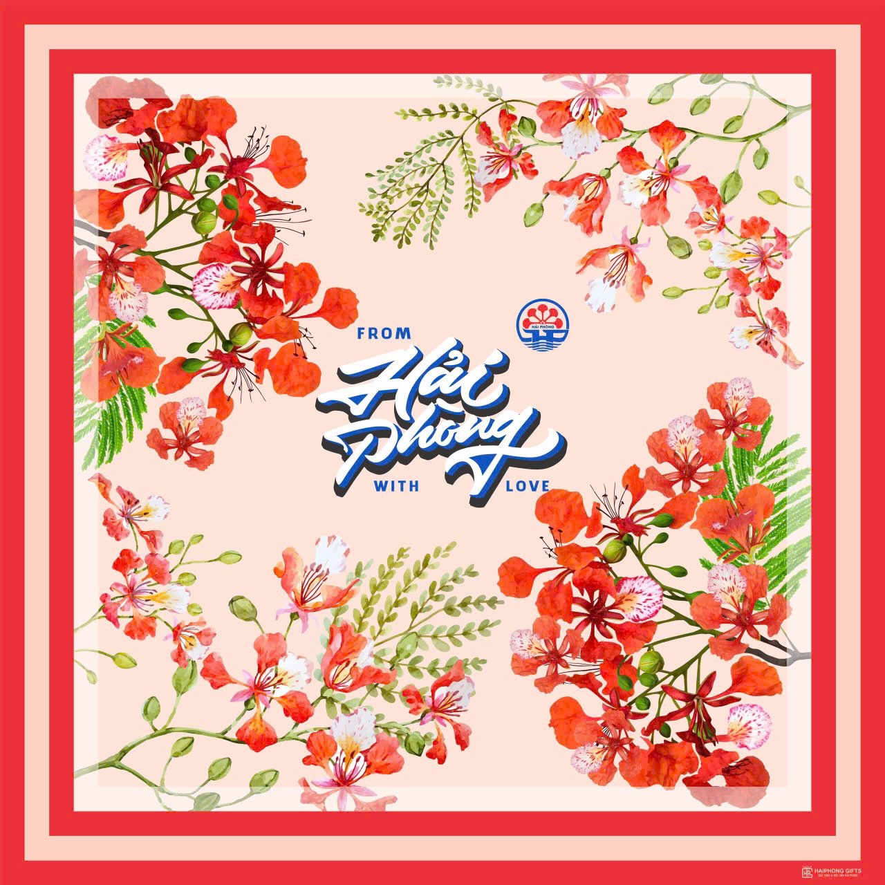 KHĂN LỤA HOA PHƯỢNG HẢI PHÒNG VUÔNG 90X90CM
